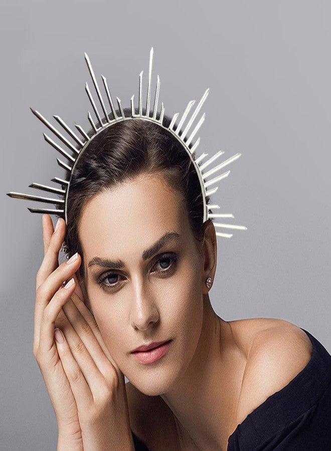 CABODYALS 2Pcs Gold Silver Sun Goddess Halo Crown Renfaire Sunburst Zip Tie Spikes Angel Celestial Headband Renaissance Cosplay Costume Headpiece Hair Bands for Women Halloween Wedding Hair Accessory - Image 5